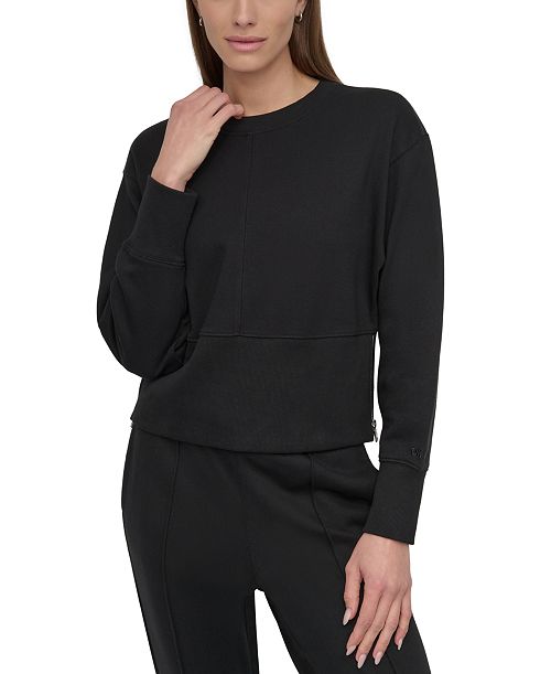 alfani DKNY Sport Women's Cropped Crewneck Side-Zip Sweatshirt Women's Fashion Shoes & Accessories