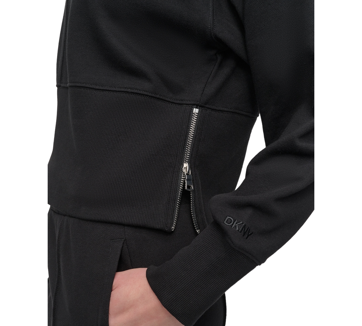 Dkny Sport Women's Cropped Crewneck Side-zip Sweatshirt In Black