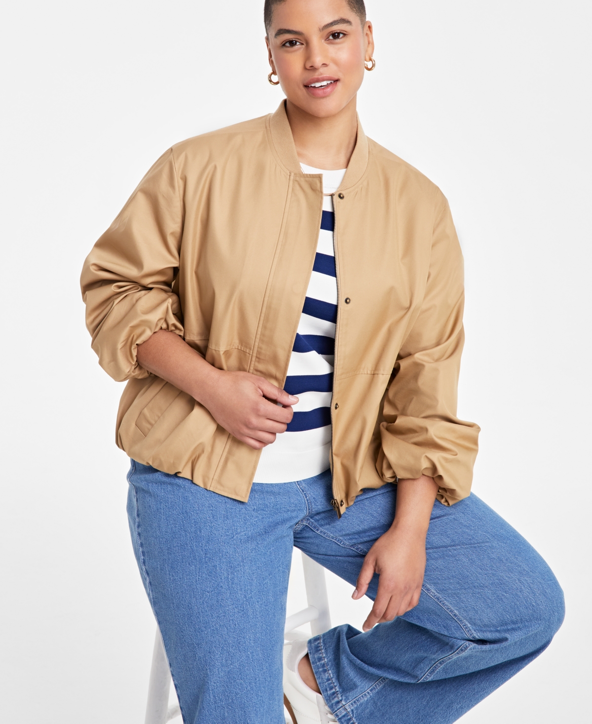 On 34th Trendy Plus Size Twill Bubble-hem Bomber Jacket, Exclusively At Macy's In Swiss Moch