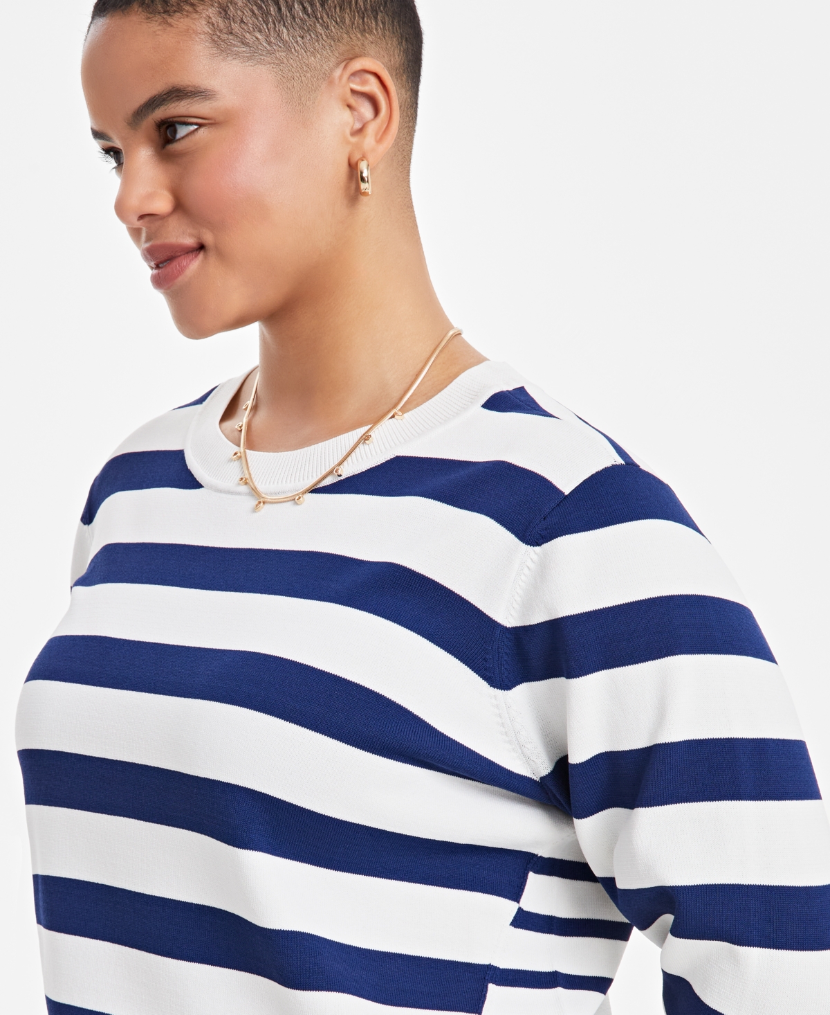 ON 34TH TRENDY PLUS SIZE STRIPED PULLOVER SWEATER, EXCLUSIVELY AT MACY'S 