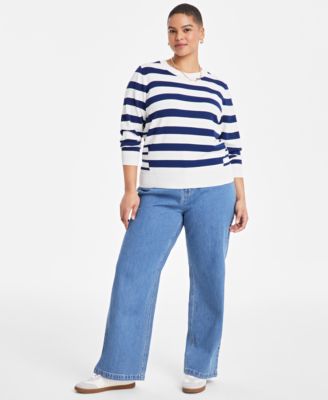 Trendy Plus Size Striped Pullover Sweater, Exclusively at Macy's 