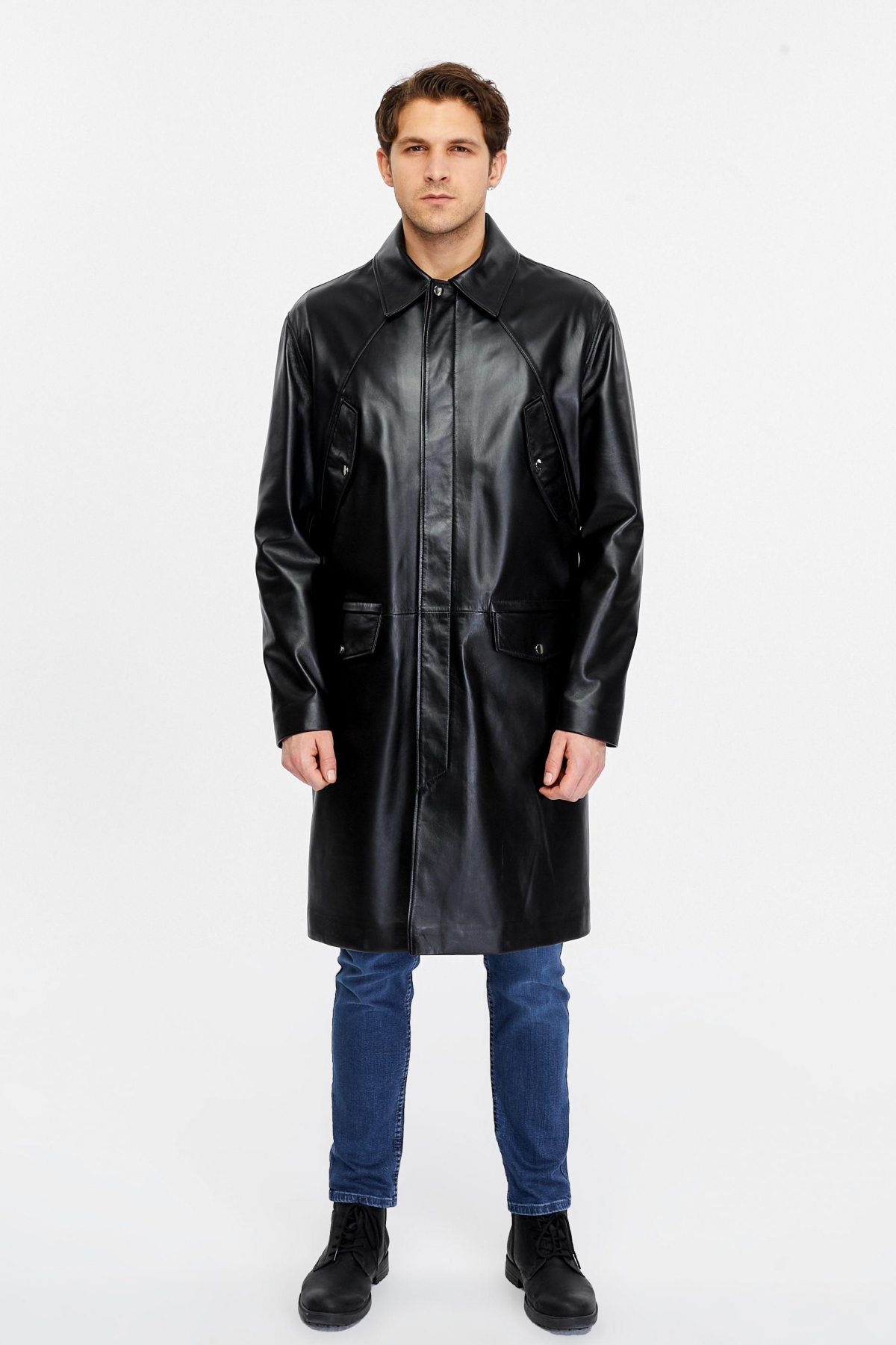 Men's Leather Trenchcoat - Black