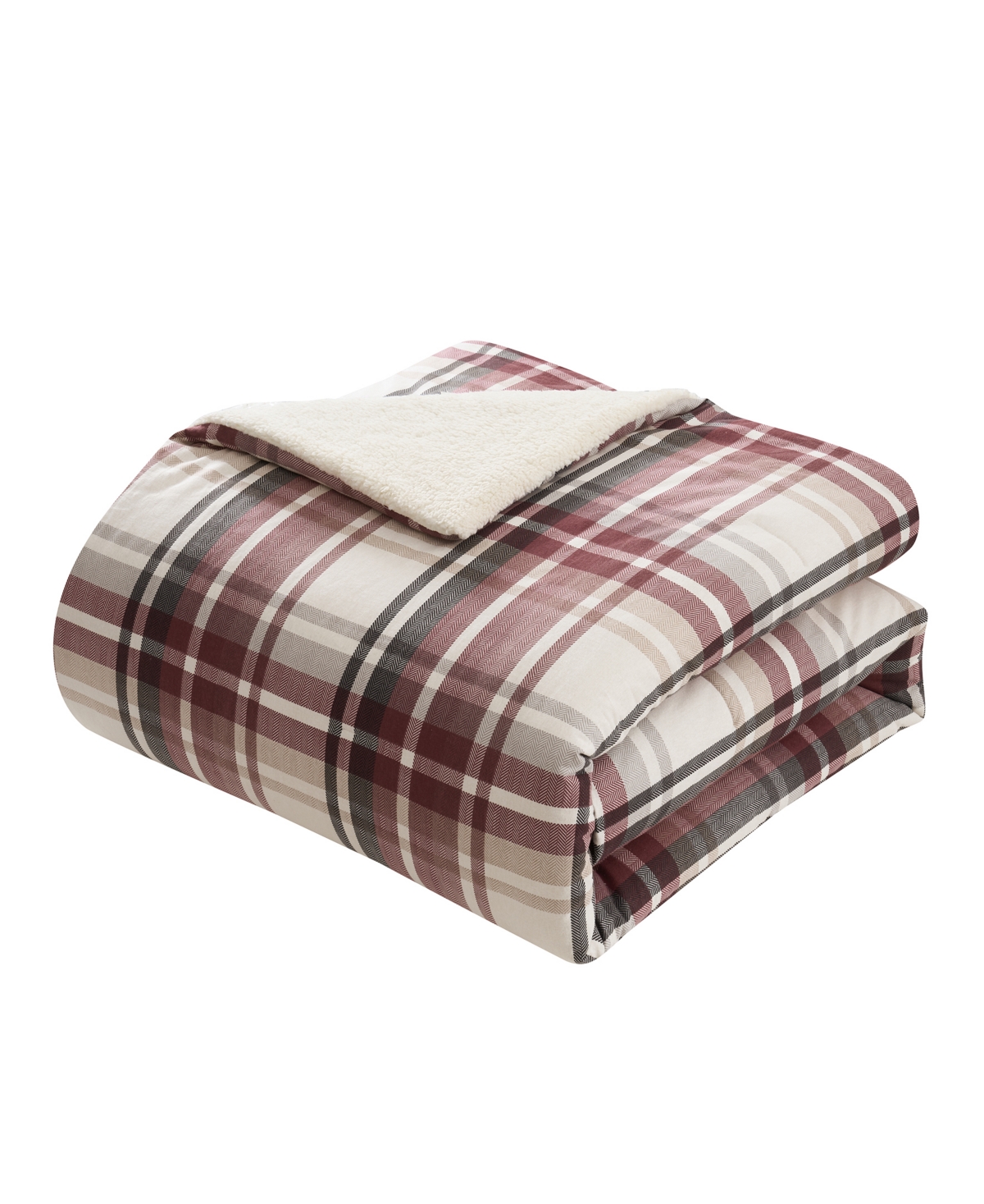 Vcny Home Plaid Brushed Flannel And Sherpa 3-pc. Comforter Set, King In Red