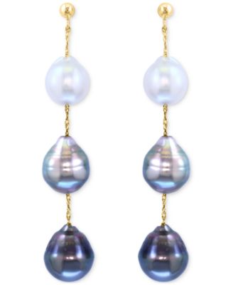 EFFY&reg; Cultured Black Tahitian Pearl (9mm) & Cultured White South Sea Pearl (8mm) Drop Earrings in 14k Gold