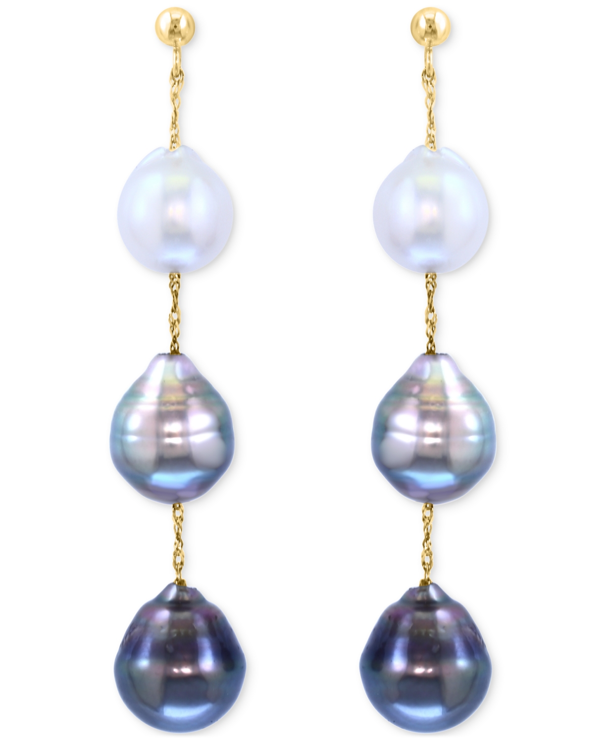 Effy Collection Effy Cultured Black Tahitian Pearl (9mm) & Cultured White South Sea Pearl (8mm) Drop Earrings In 14k In Gold