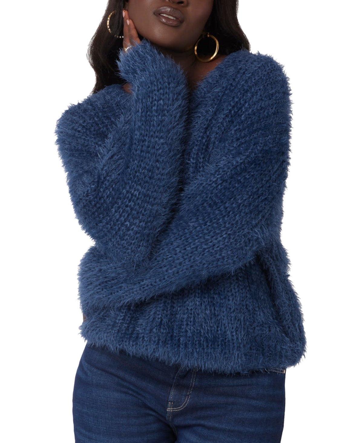 GUESS WOMEN'S NATSUMI EYELASH-TEXTURE V-NECK SWEATER 