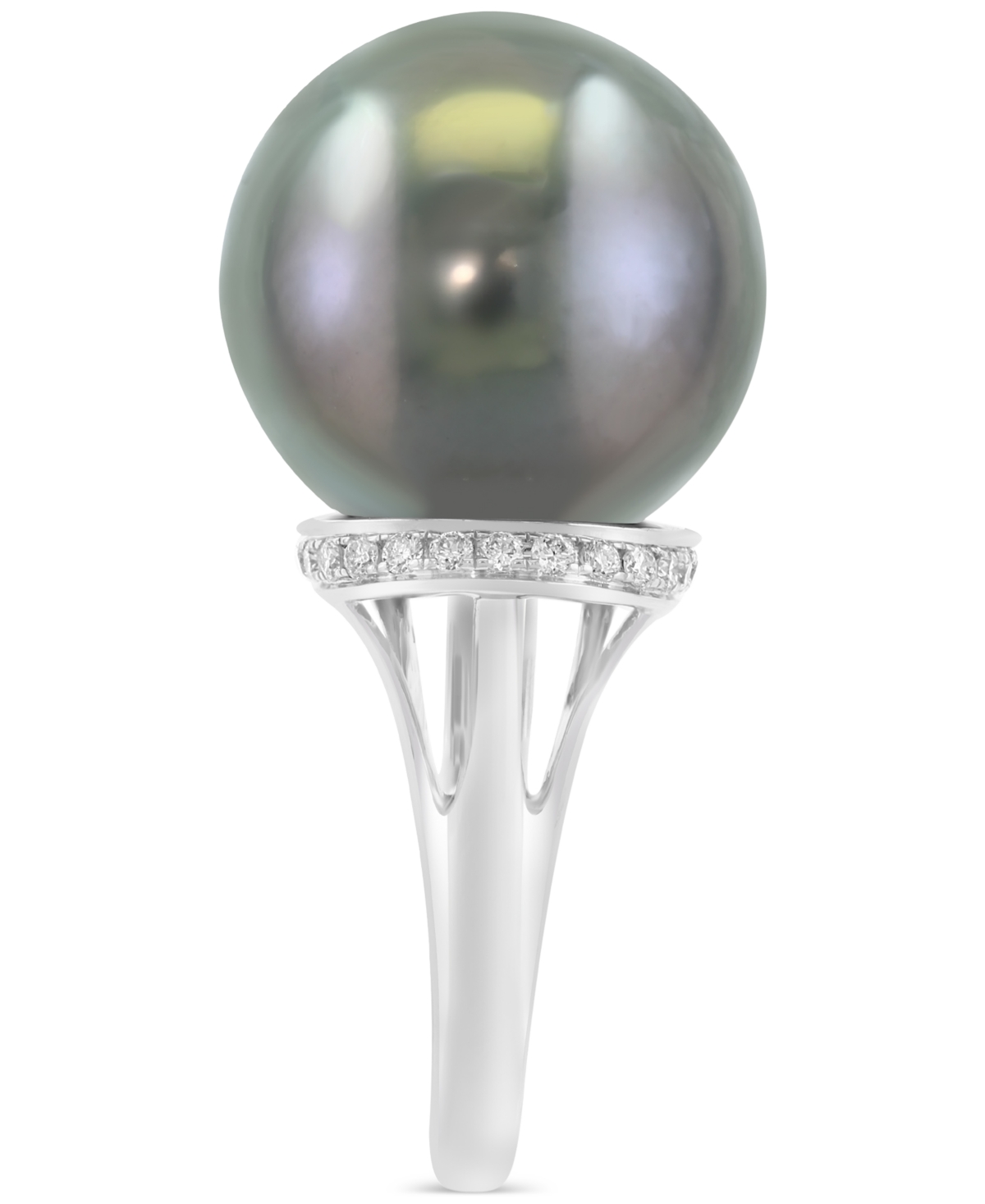 Effy Collection Effy Cultured Black Tahitian Pearl (13mm) & Diamond (1/8 Ct. T.w.) Ring In 14k White Gold In White Gold