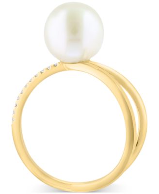 EFFY&reg; Cultured Freshwater Pearl (9mm) & Diamond (1/20 ct. t.w.) Openwork Statement Ring in 14k Gold