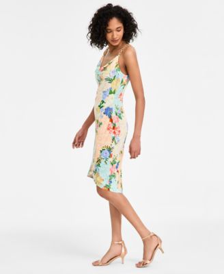 Women's Floral Print Cowl Neck Sleeveless Sheath Dress