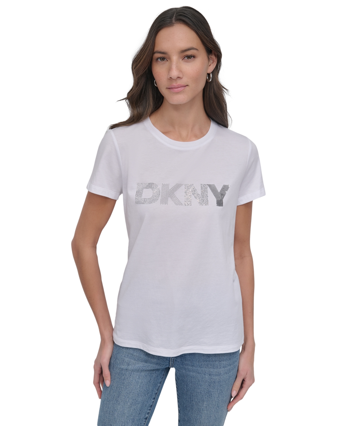 DKNY JEANS WOMEN'S EMBELLISHED LOGO T-SHIRT 