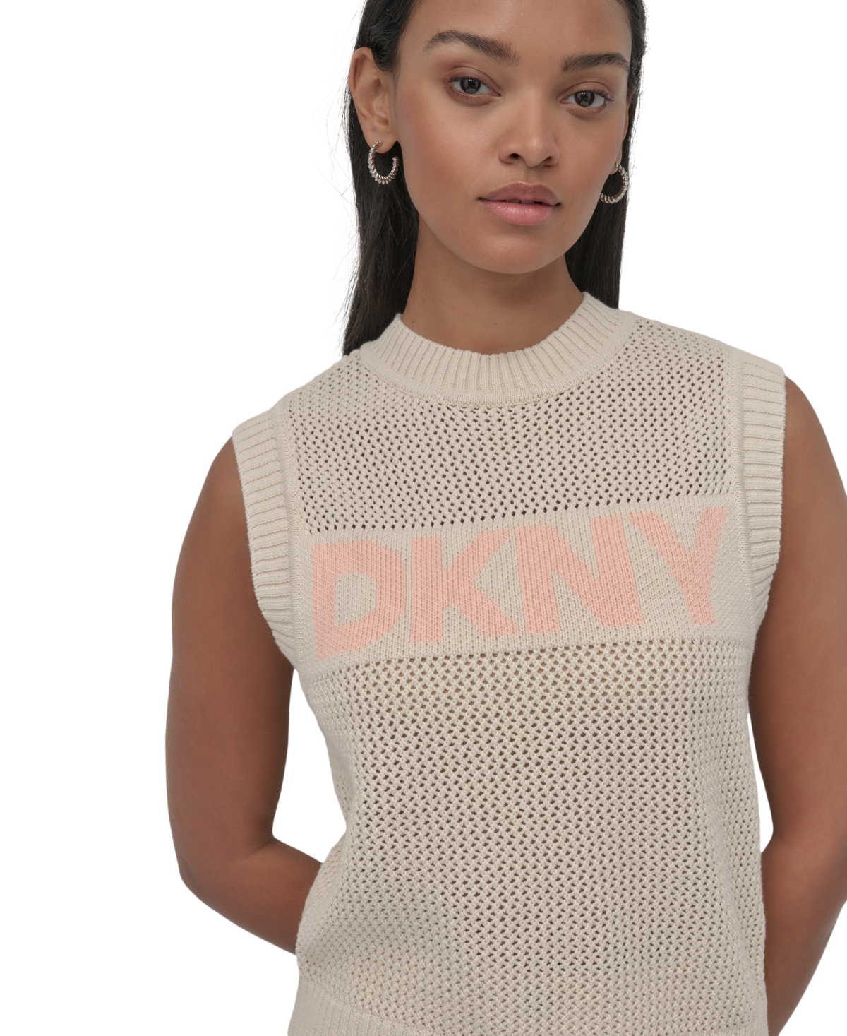 DKNY JEANS WOMEN'S COTTON LOGO SLEEVELESS SWEATER 