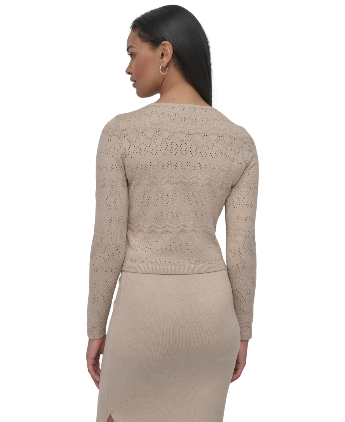Dkny Jeans Women's Pointelle-knit Cropped Sweater In Pbl - Pebble