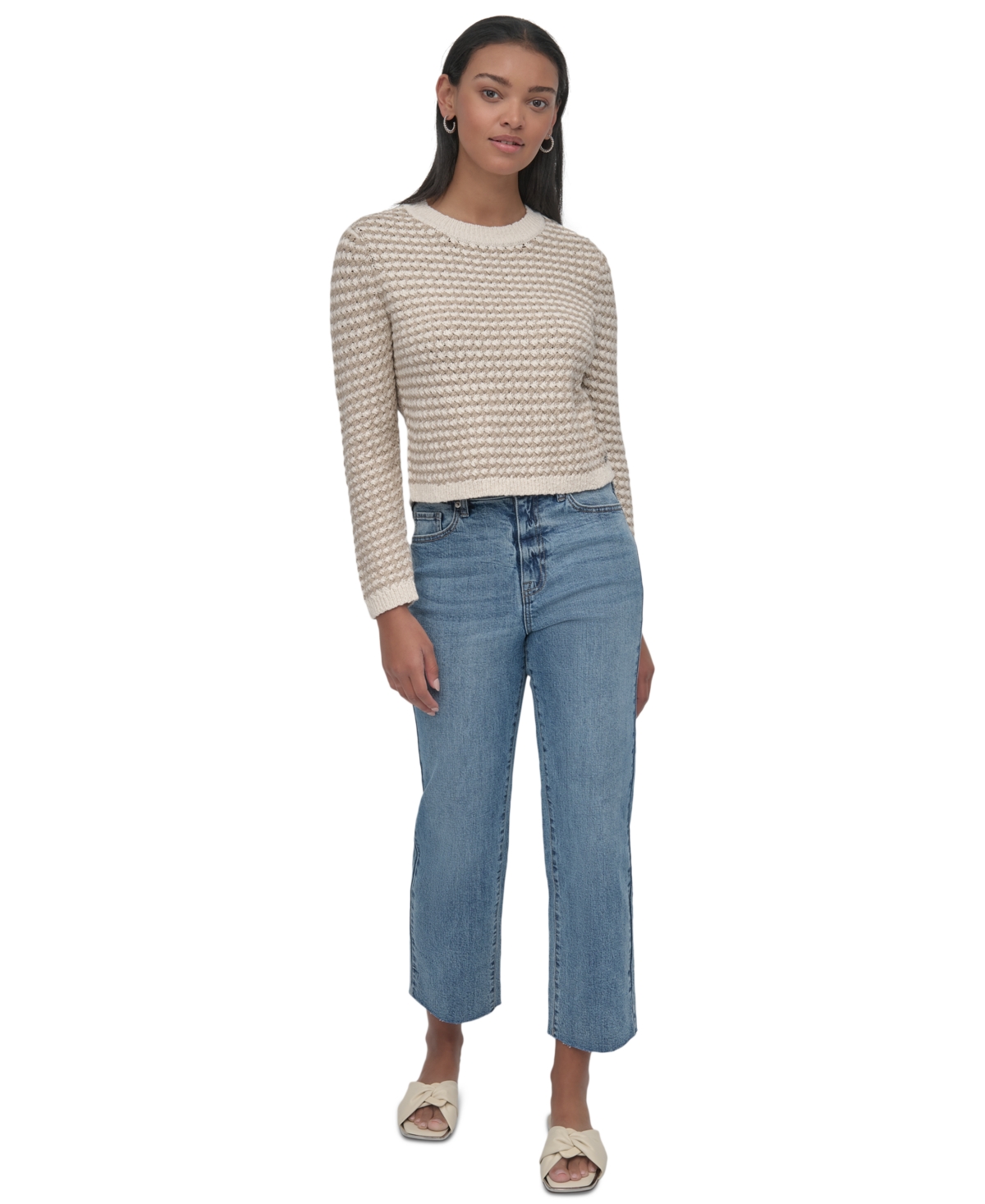 DKNY JEANS WOMEN'S COTTON CHUNKY-STITCH CREWNECK SWEATER 