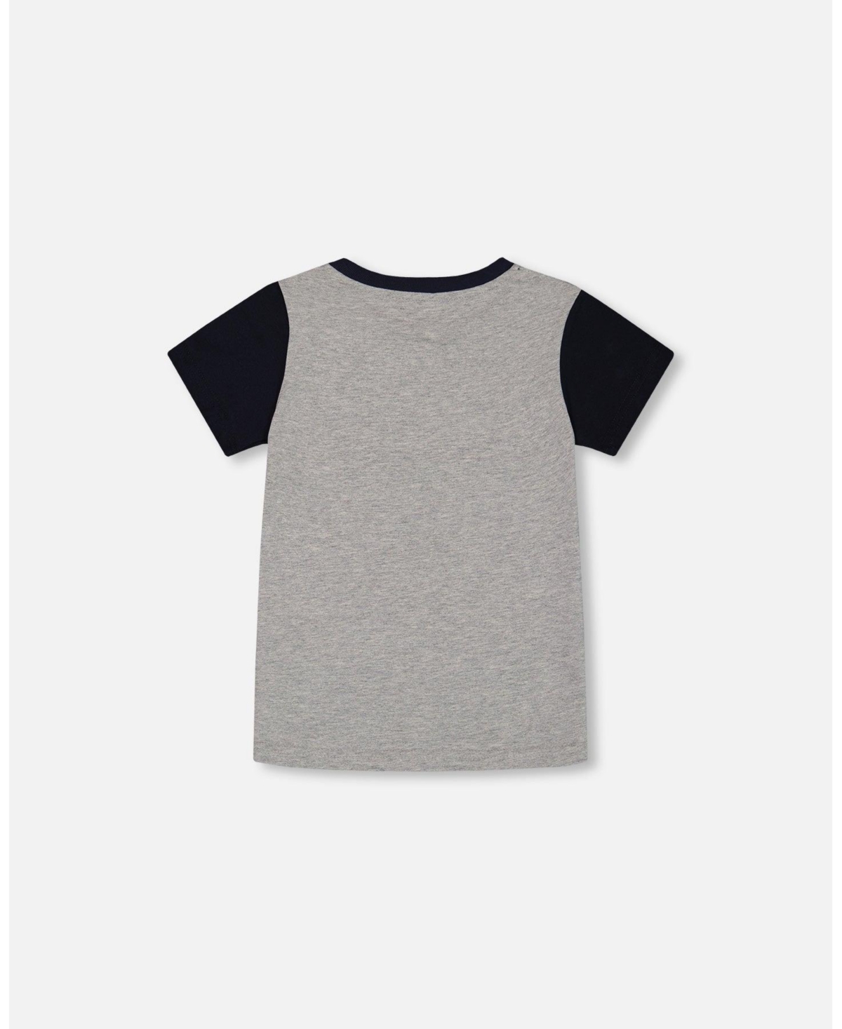 Deux par Toddler Boys Organic Cotton Colorblock Tee Gray, Navy And Teal - Toddler|Child
