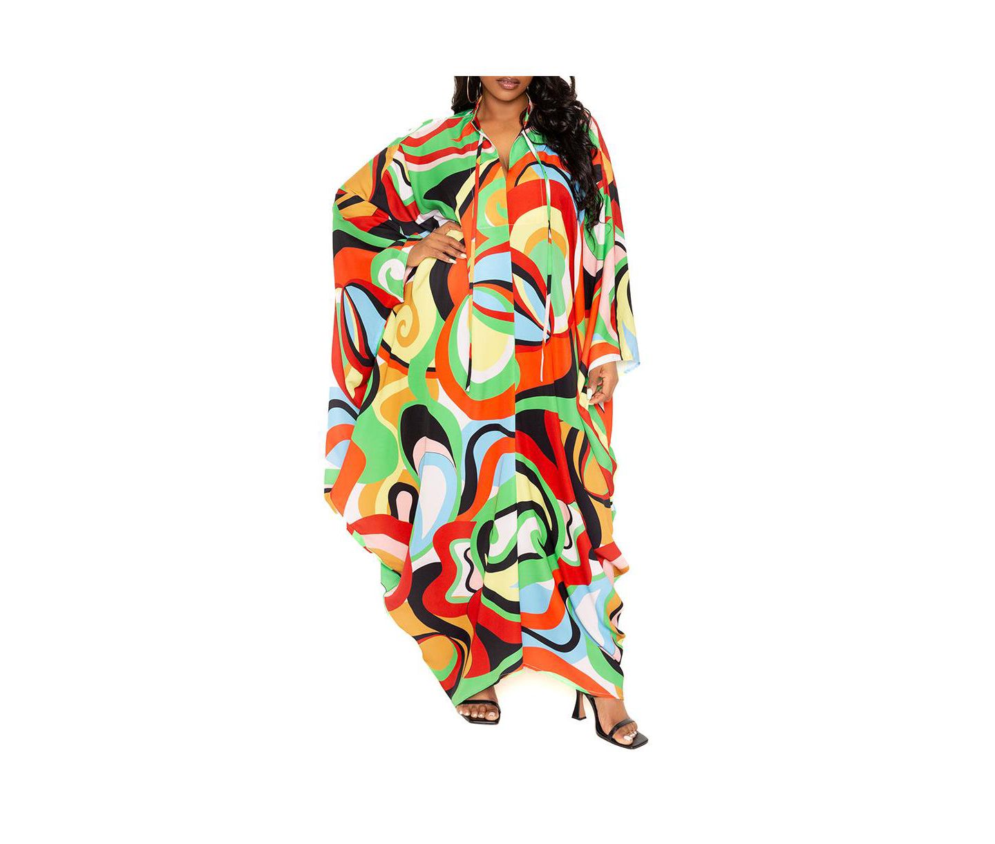 Женское платье Buxom Couture Plus Size Geometric Print Tunic Maxi, цвет: Разноцветный — фото 1
