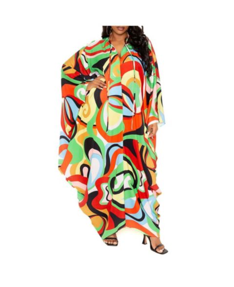 Женское платье Buxom Couture Plus Size Geometric Print Tunic Maxi, цвет: Разноцветный