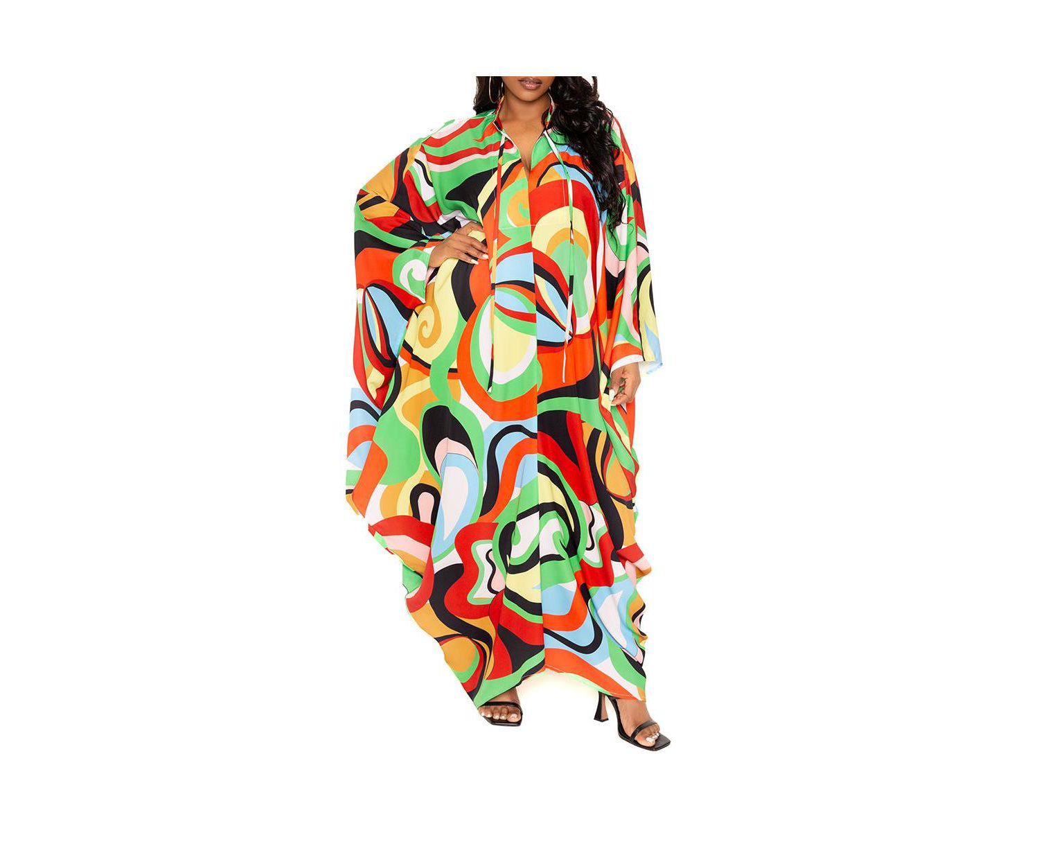 Women's Plus Size Geometric Print Tunic Maxi Dress