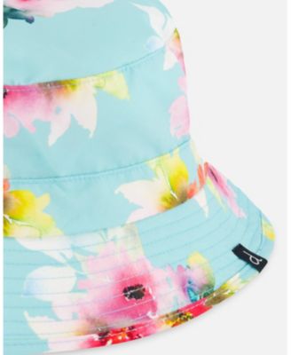 Toddler Printed Beach Sun Hat Turquoise And Pink Flowers