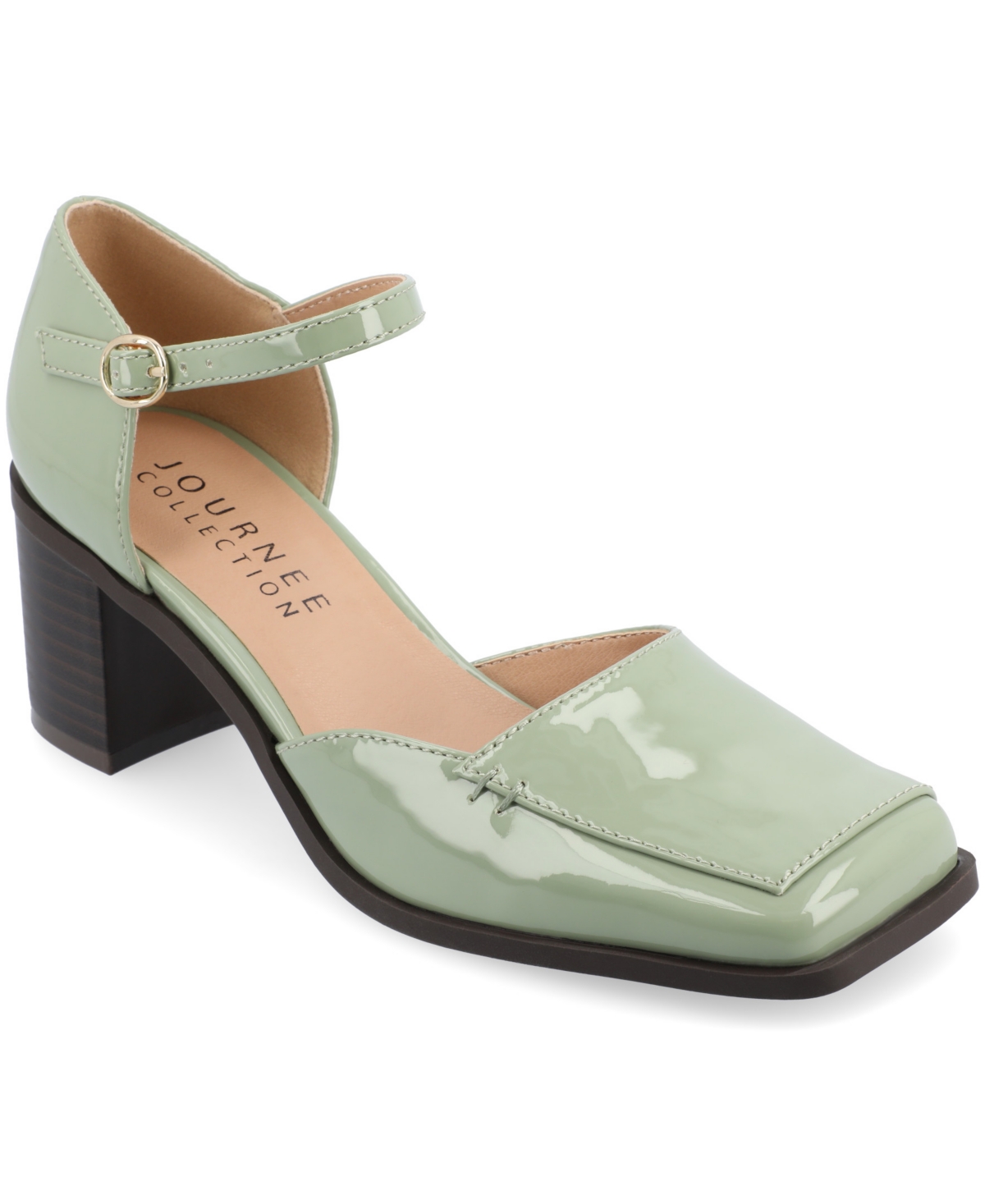 Journee Collection Women's Evangeline Square Toe Pumps - Sage Patent