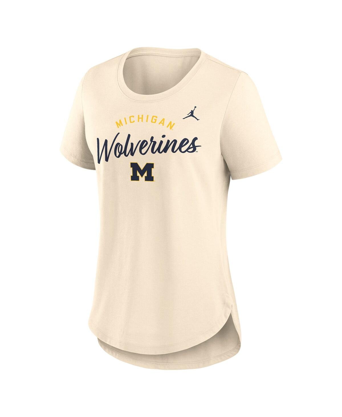 JORDAN WOMEN'S CREAM MICHIGAN WOLVERINES SCRIPT LOGO TRI-BLEND T-SHIRT 