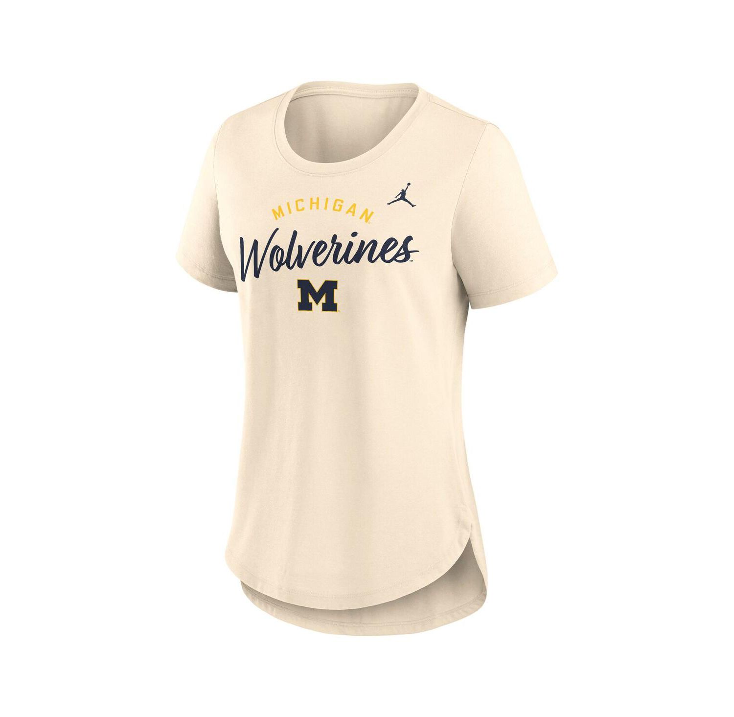 Women's Cream Michigan Wolverines Script Logo Tri-Blend T-Shirt