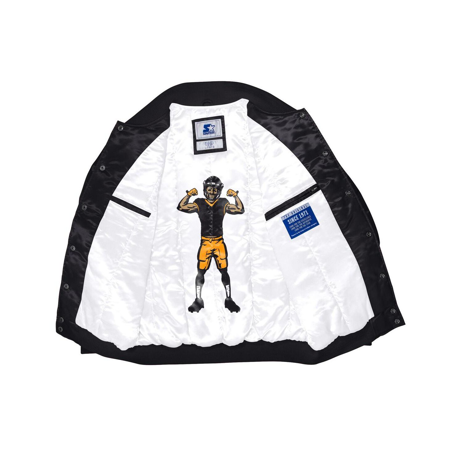 Men's Black Pittsburgh Steelers Exclusive Satin Full-Snap Varsity Jacket