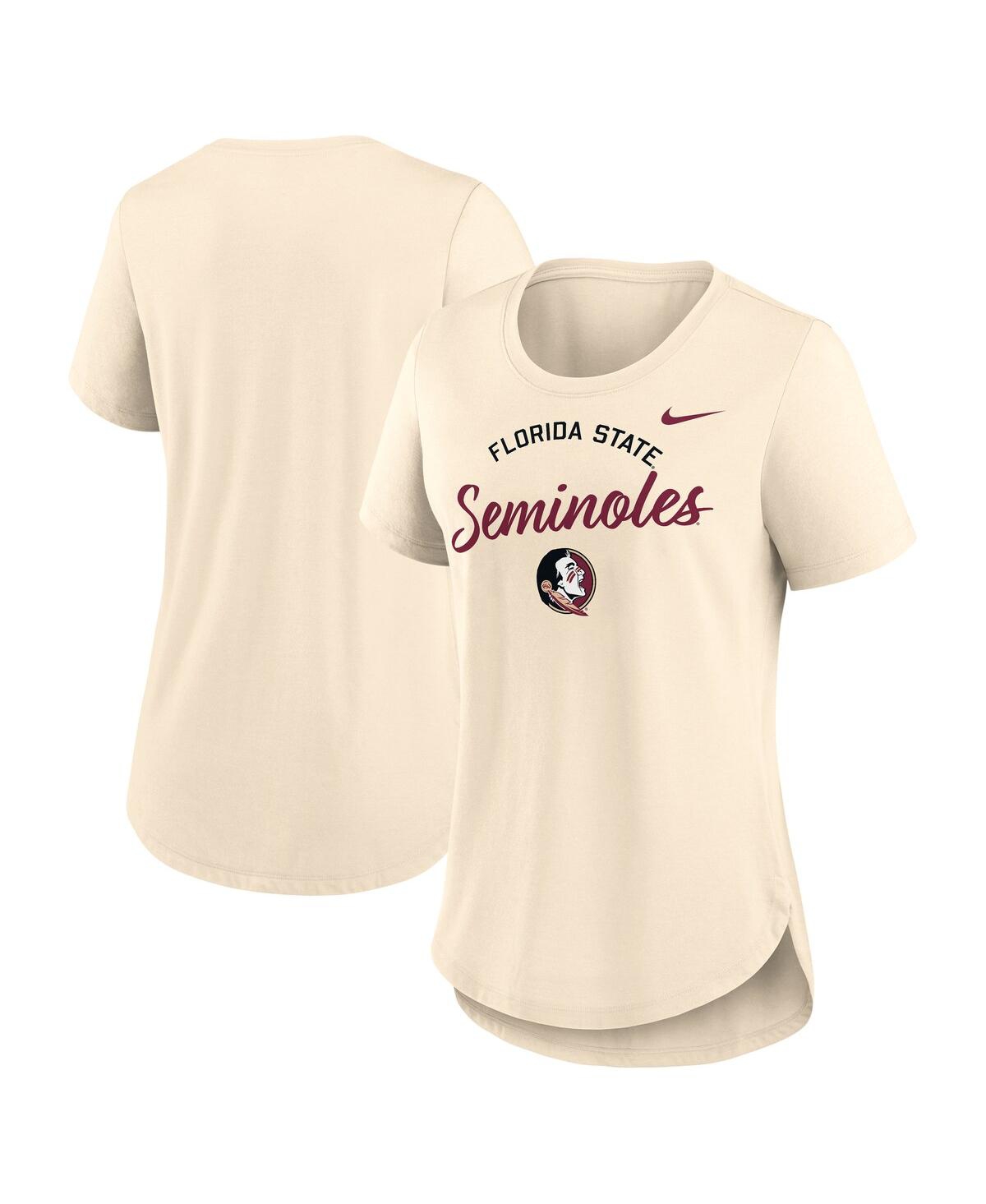 Nike Women's Tan Florida State Seminoles Script Logo Tri-blend T-shirt In Tan
