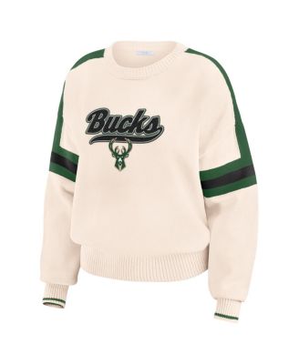 Women's Cream Milwaukee Bucks Stripe Pullover Sweater