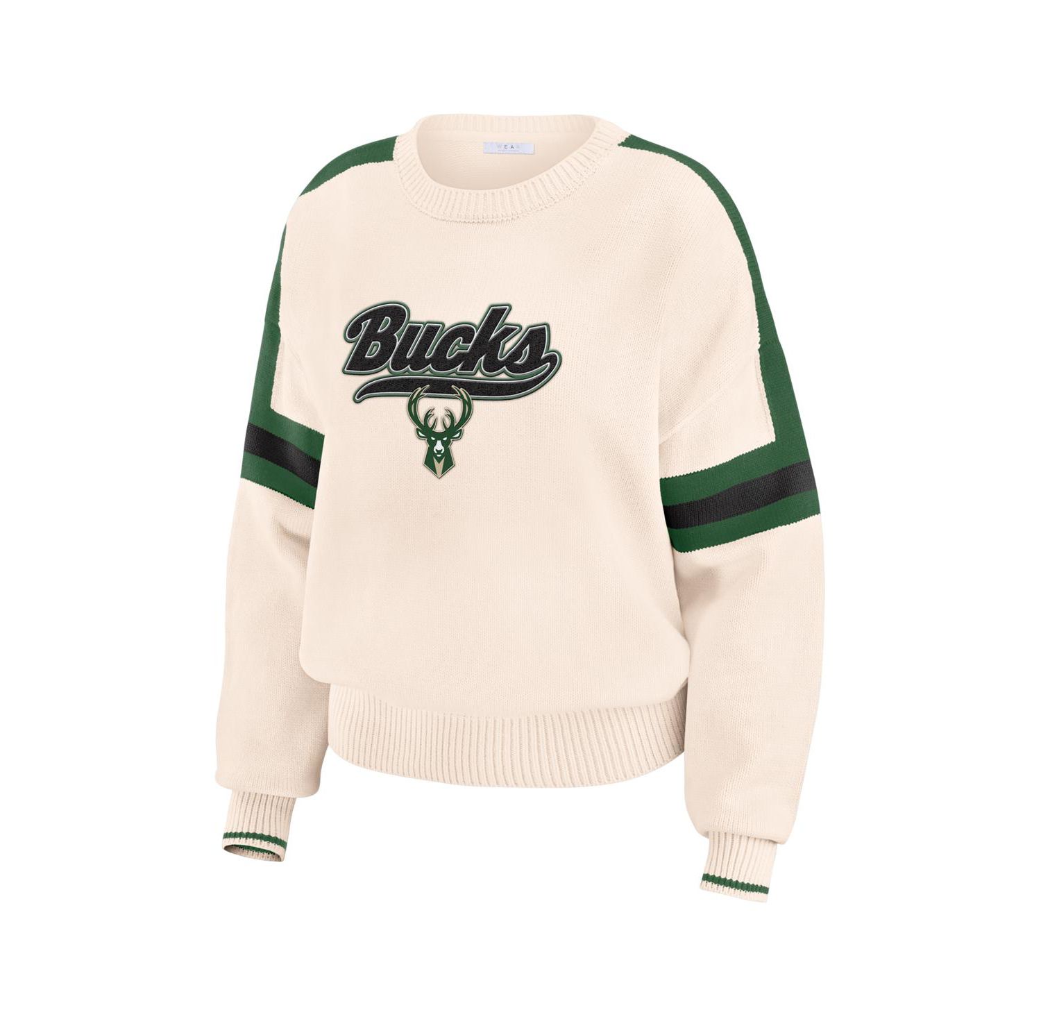 Women's Cream Milwaukee Bucks Stripe Pullover Sweater
