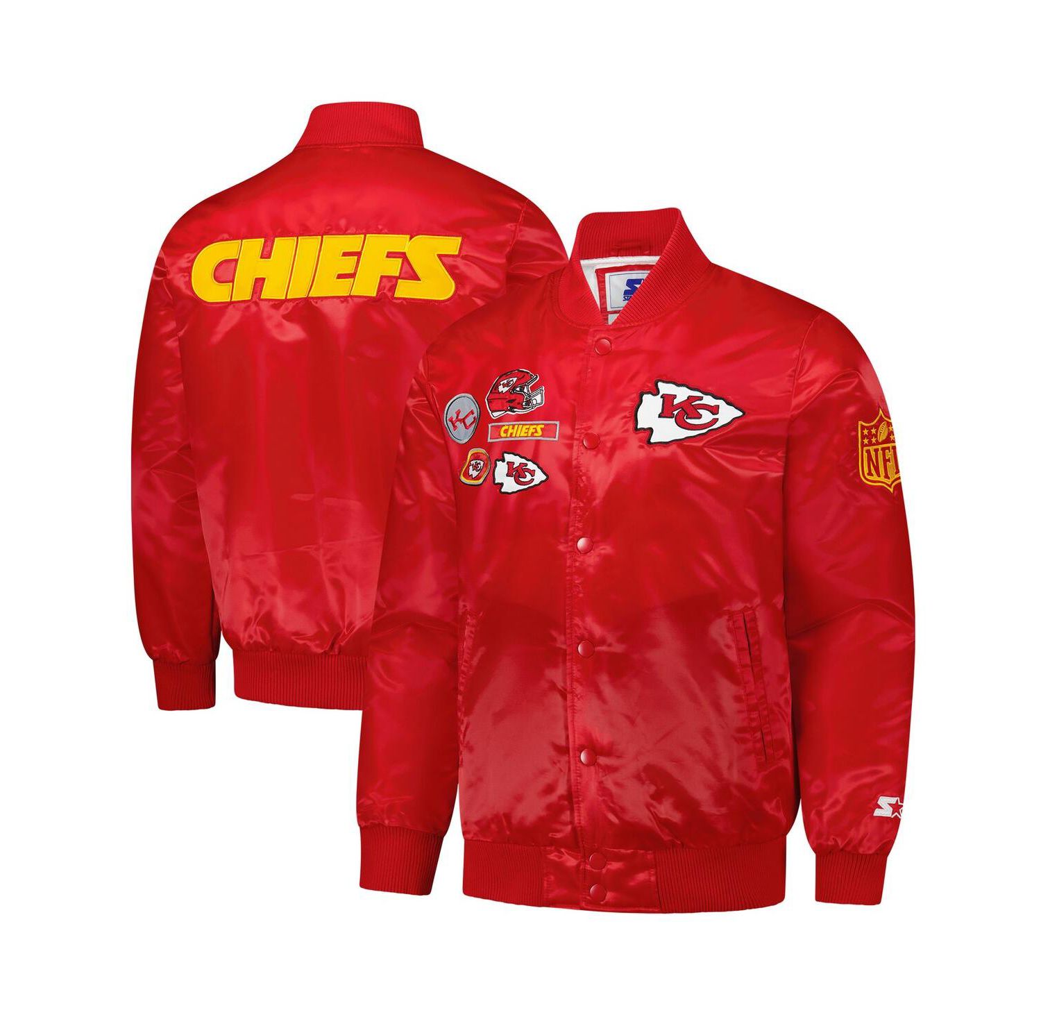 Men's Red Kansas City Chiefs Exclusive Satin Full-Snap Varsity Jacket