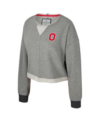 Women's Charcoal Ohio State Buckeyes Magnum Scoop Neck Cropped Pullover Sweatshirt
