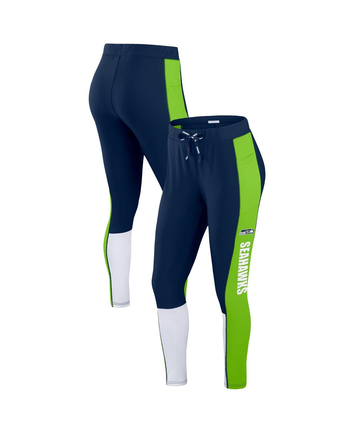 Women's College Navy/Neon Green Seattle Seahawks Color-Block Leggings - Navy, Neon Green
