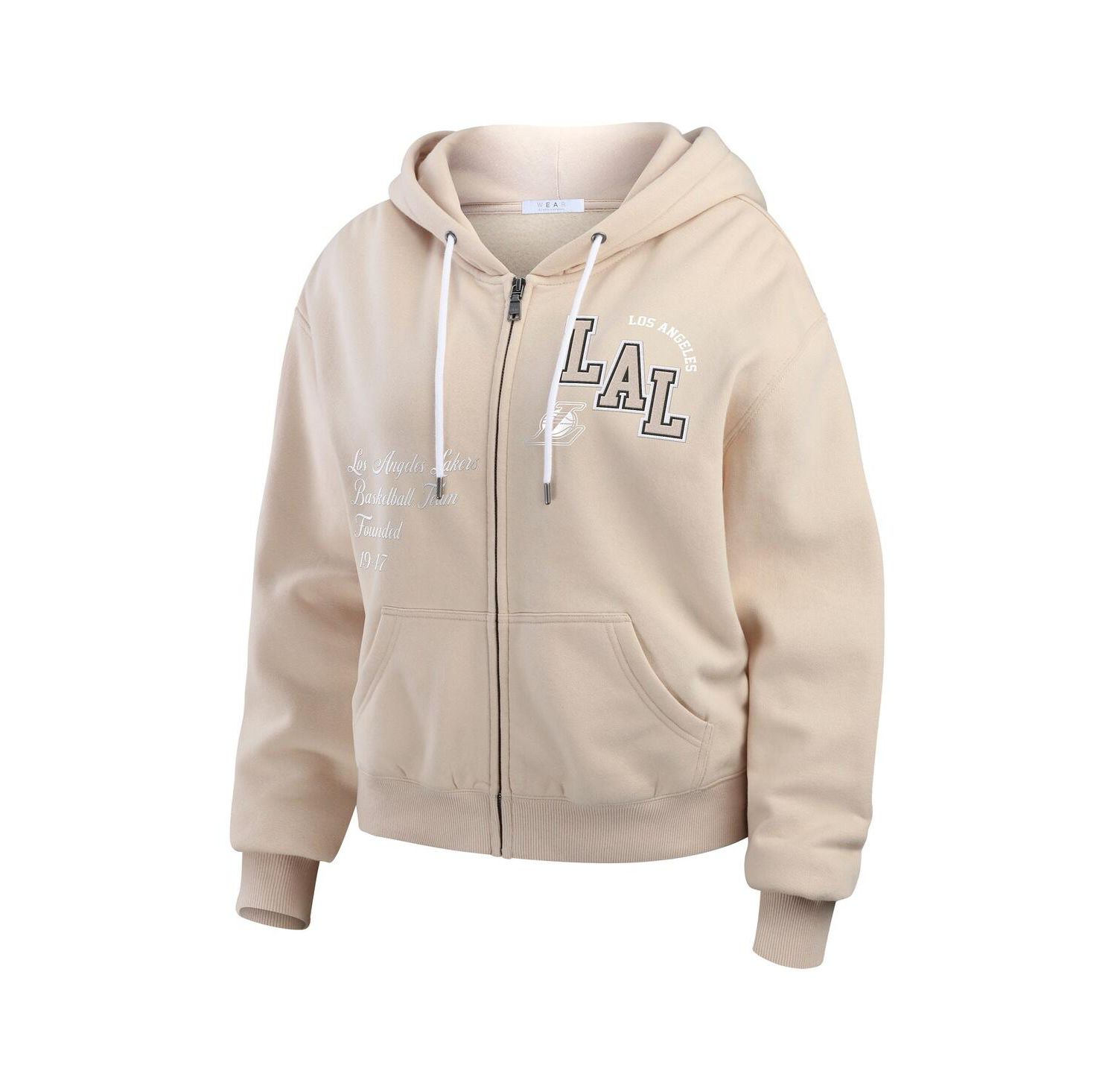 Women's Tan Los Angeles Lakers Tonal Felt Patch Full-Zip Hoodie