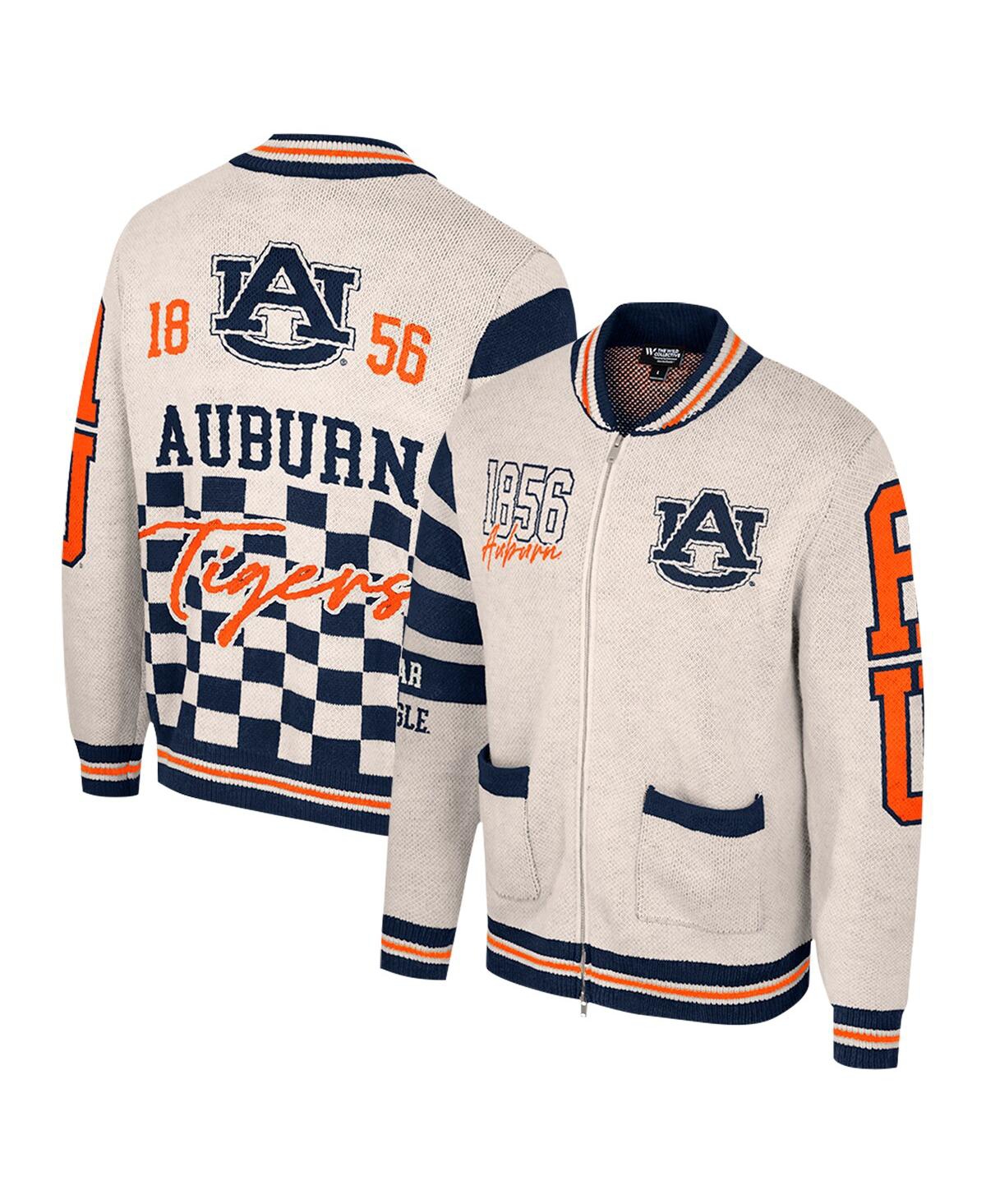 Women's Cream Auburn Tigers Jacquard Full-Zip Sweater - Cream