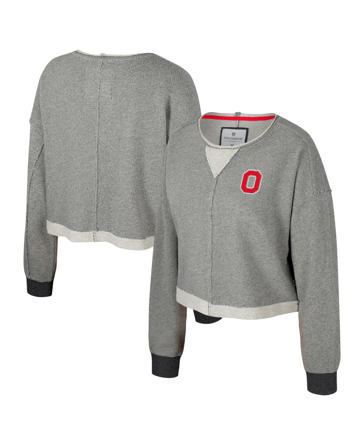 Women's Charcoal Ohio State Buckeyes Magnum Scoop Neck Cropped Pullover Sweatshirt - Charcoal
