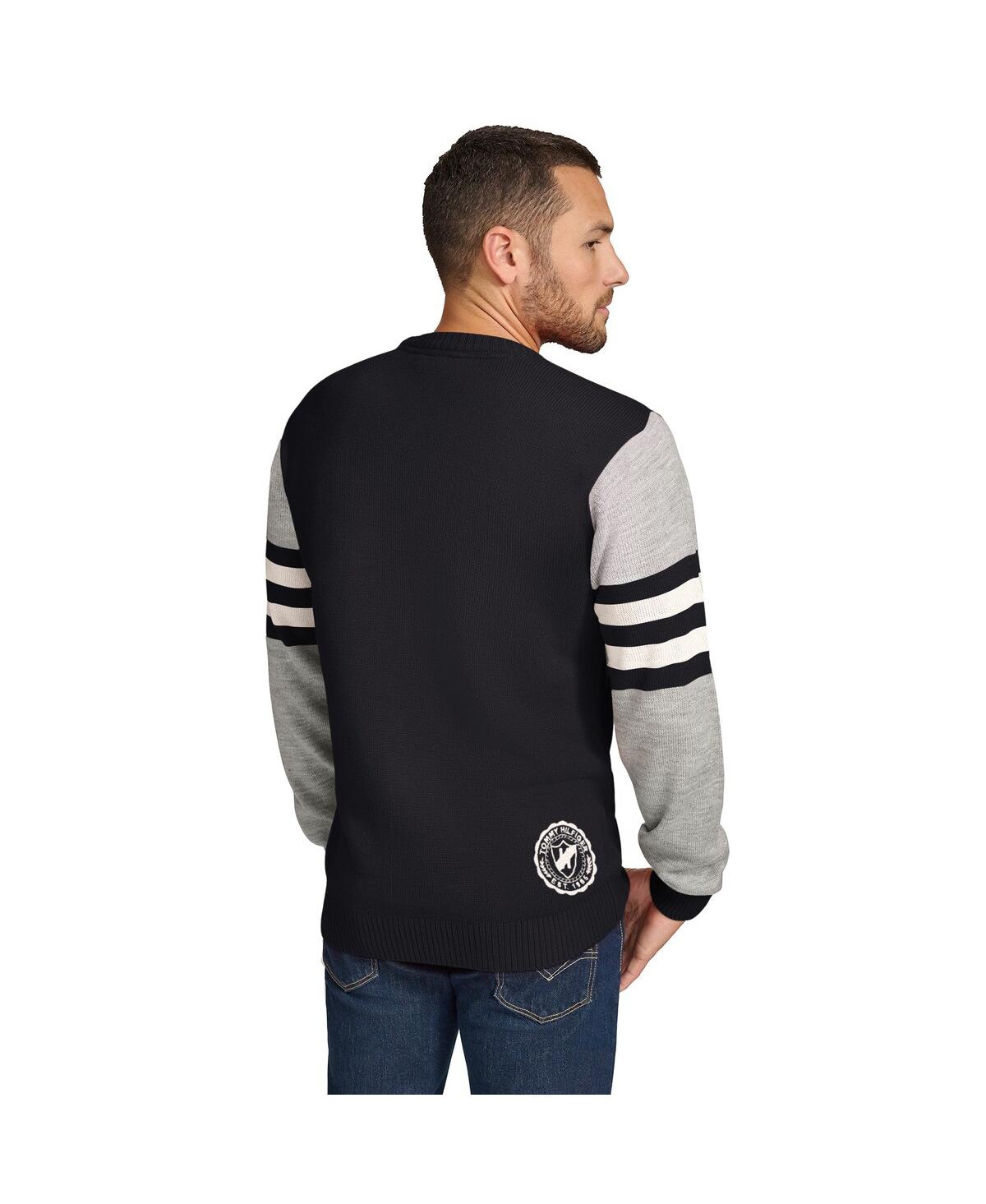 Shop Tommy Hilfiger Men's Black/heather Gray Pittsburgh Steelers Acrylic Crewneck Pullover Sweatshirt In Black,heather Gray