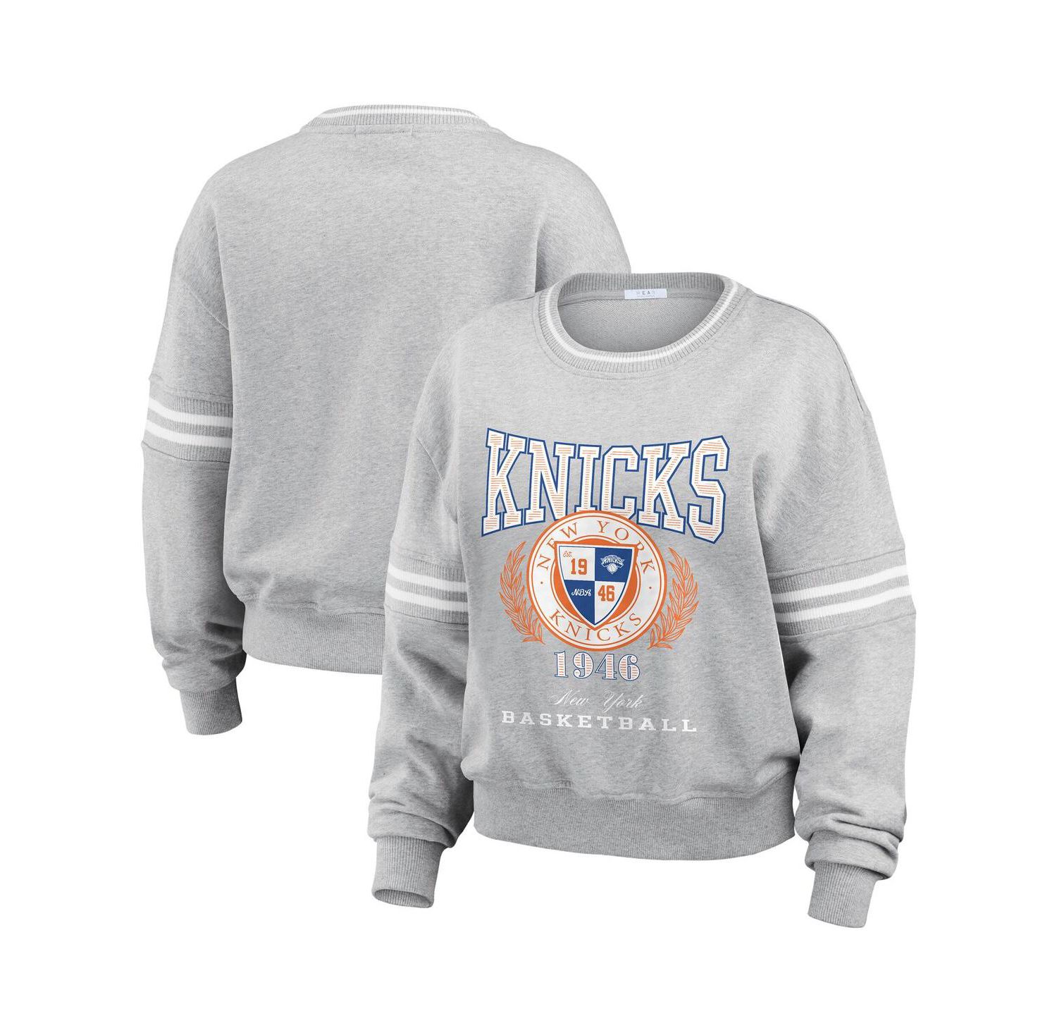 Women's Heather Gray New York Knicks French Terry Pullover Sweatshirt