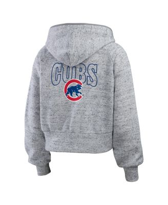 Women's Heather Gray Chicago Cubs Speckled Fleece Cropped Full-Zip Hoodie