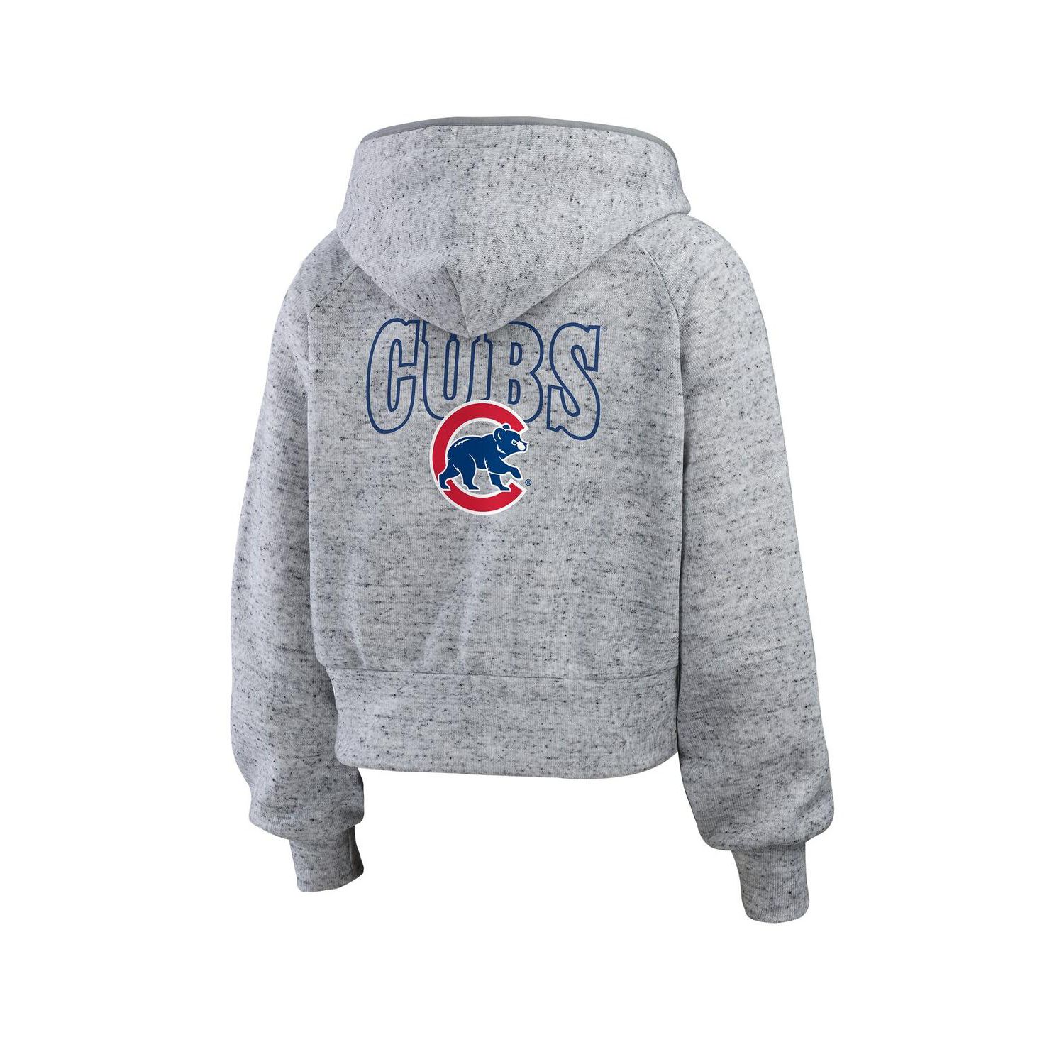 Women's Heather Gray Chicago Cubs Speckled Fleece Cropped Full-Zip Hoodie
