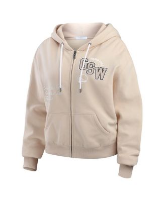 Women's Cream Golden State Warriors Plus Size Tonal Felt Patch Full-Zip Hoodie