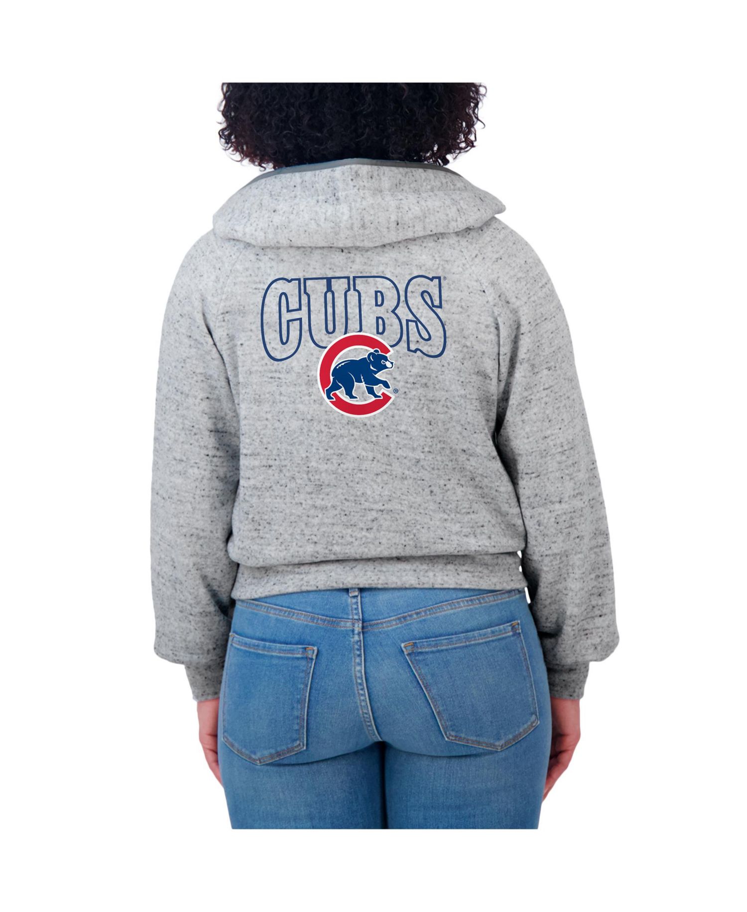 Women's Heather Gray Chicago Cubs Speckled Fleece Cropped Full-Zip Hoodie