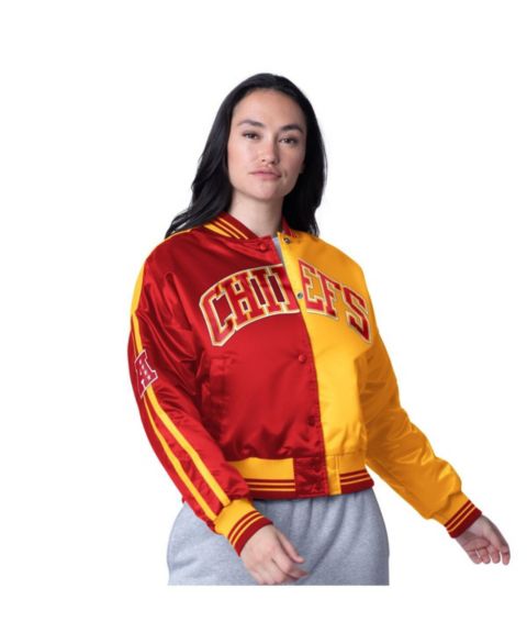 Женские куртки Starter Women's Red/Gold Kansas City Chiefs Zone Blitz Cropped Full-Snap Satin Jacket