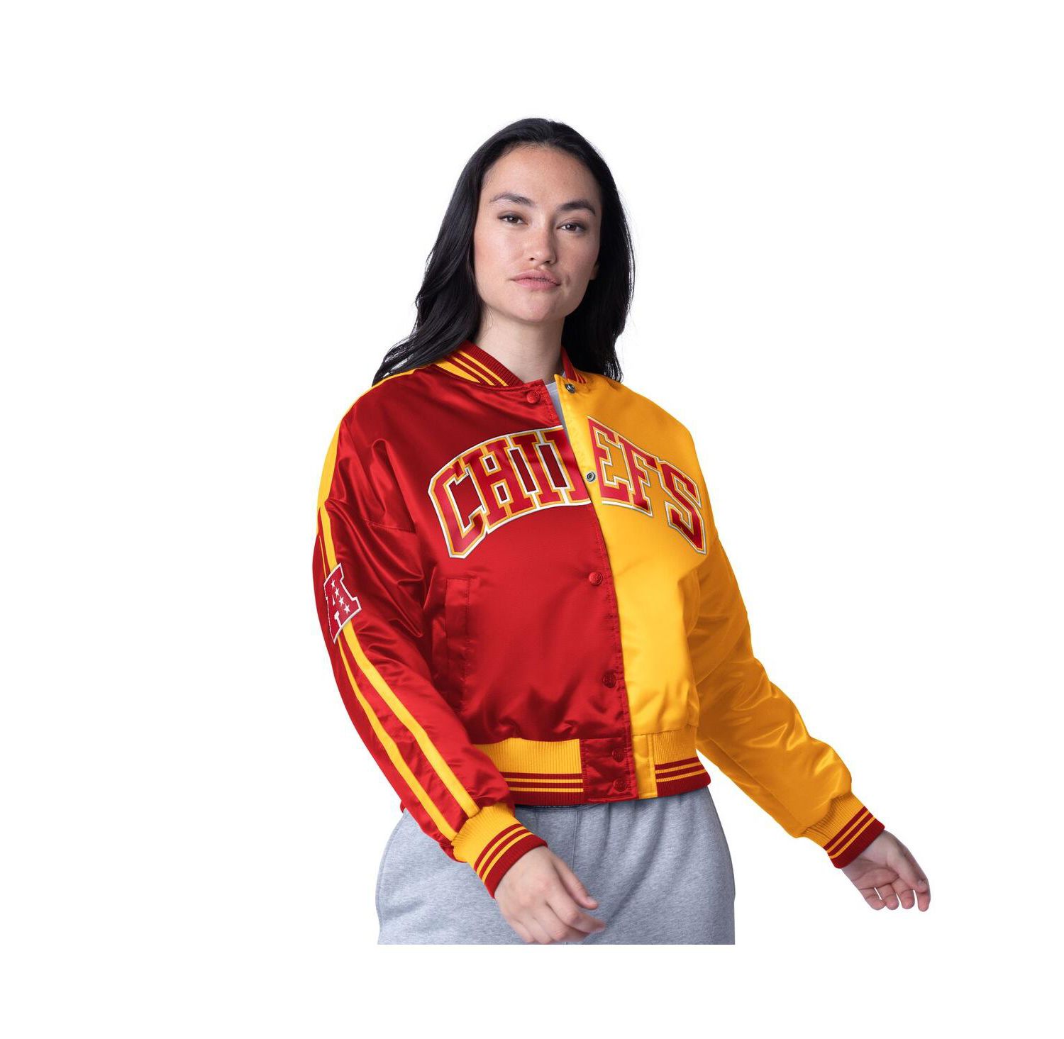 Women's Red/Gold Kansas City Chiefs Zone Blitz Cropped Full-Snap Satin Jacket