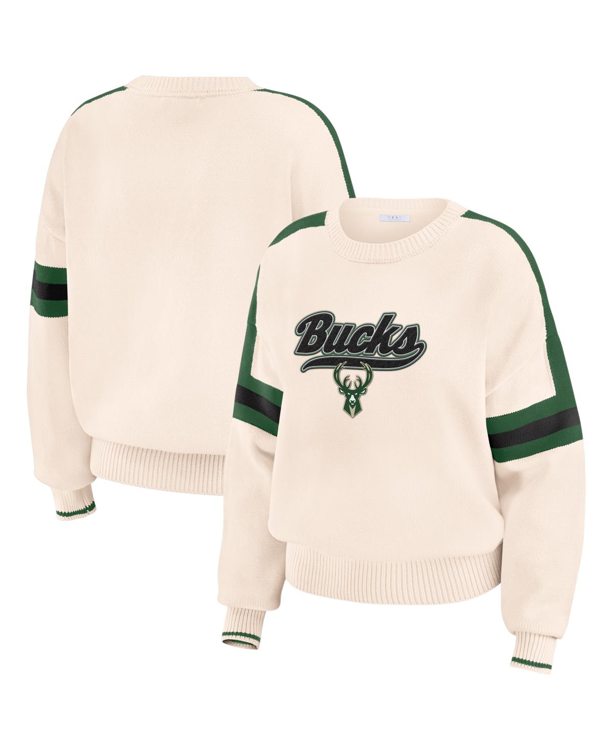 Women's Cream Milwaukee Bucks Stripe Pullover Sweater - Cream