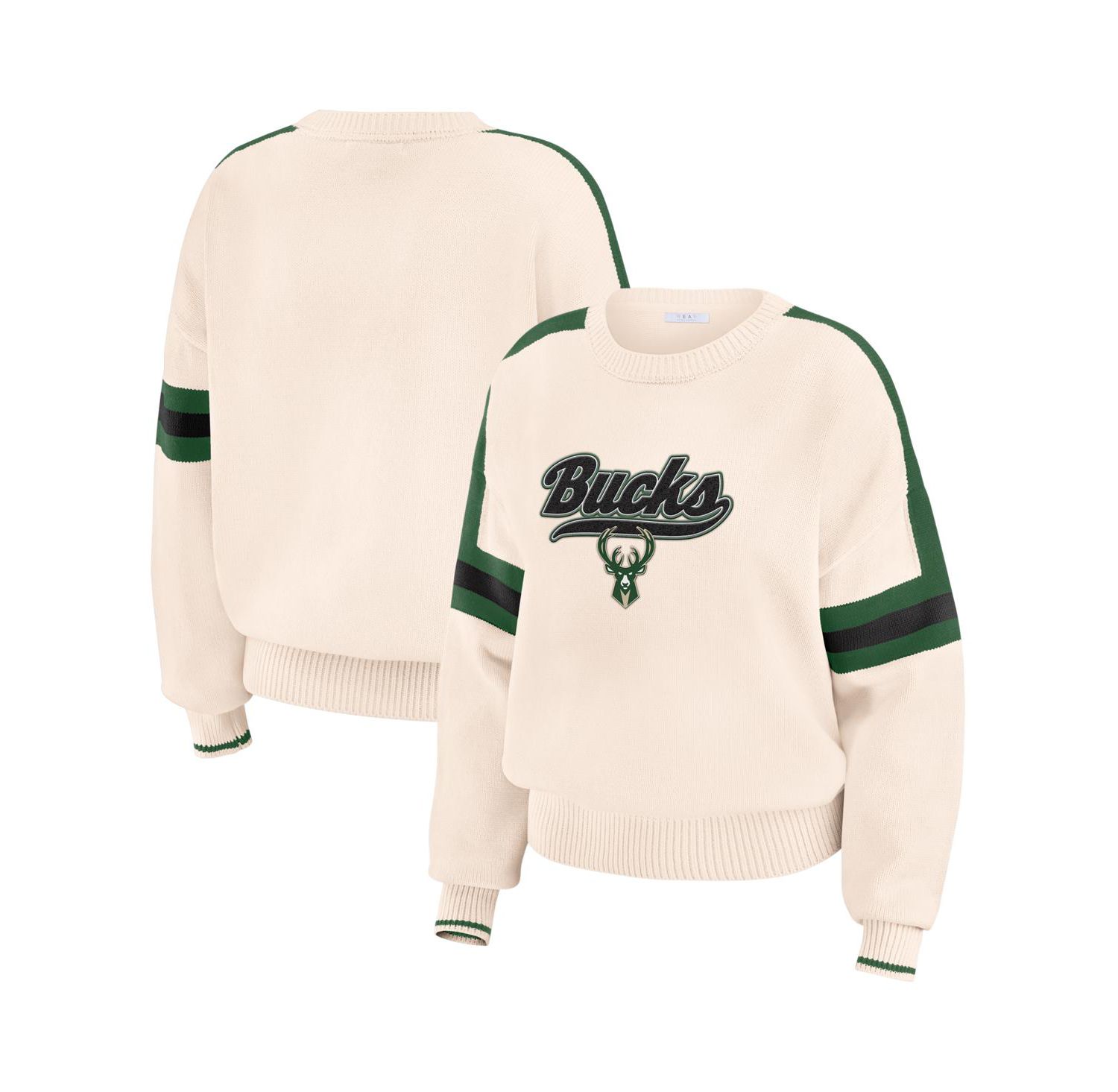 Women's Cream Milwaukee Bucks Stripe Pullover Sweater