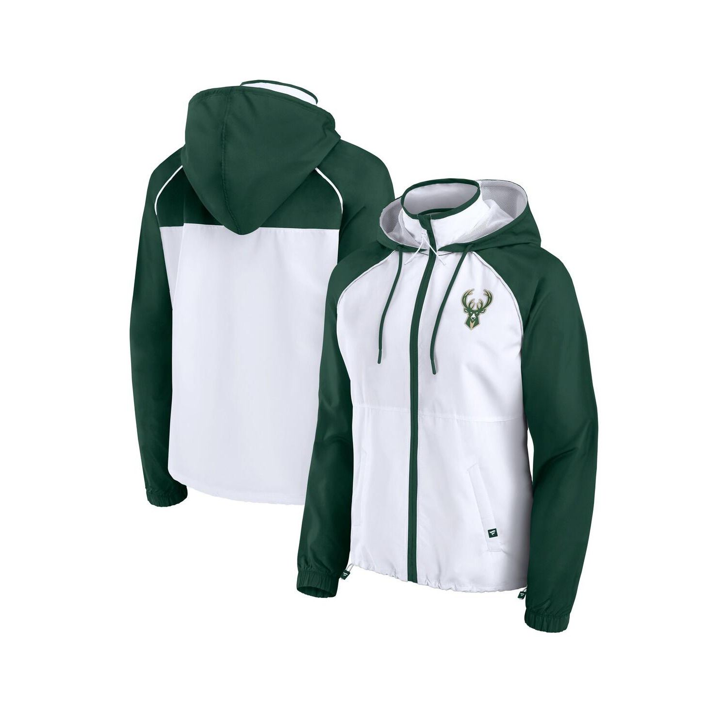 Women's White/Hunter Green Milwaukee Bucks Anorak Raglan Full-Zip Hoodie Jacket