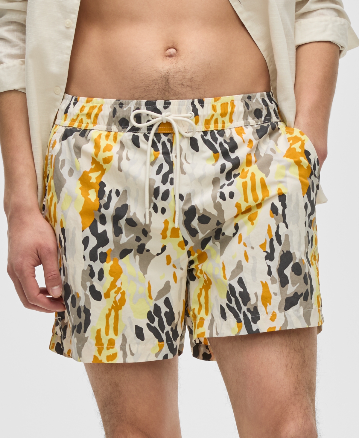 Mode Of One Men's Fashion Animal Regular-fit Printed Swim Trunks, Exclusively At Macy's In Bleached Oak