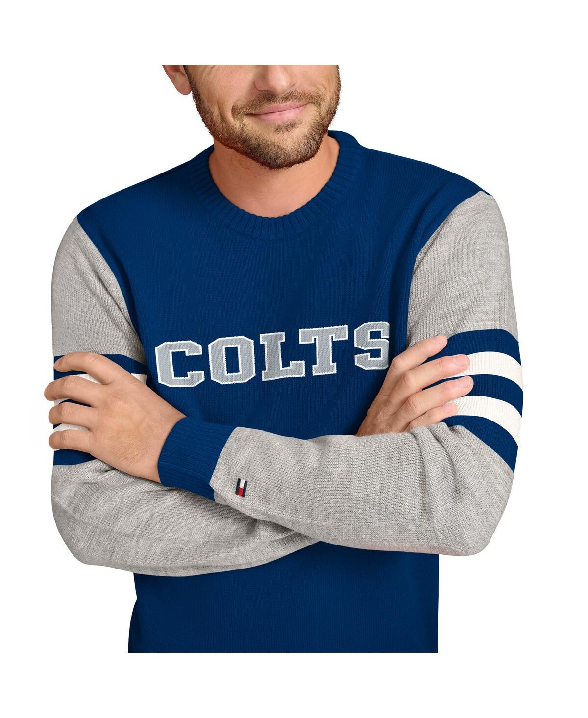 TOMMY HILFIGER MEN'S ROYAL/HEATHER GRAY INDIANAPOLIS COLTS ACRYLIC CREWNECK PULLOVER SWEATSHIRT 