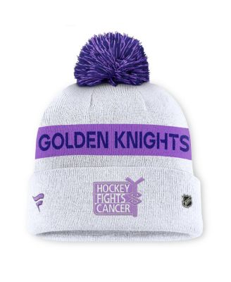 Men's White Vegas Golden Knights Hockey Fights Cancer Cuffed Knit Hat with Pom