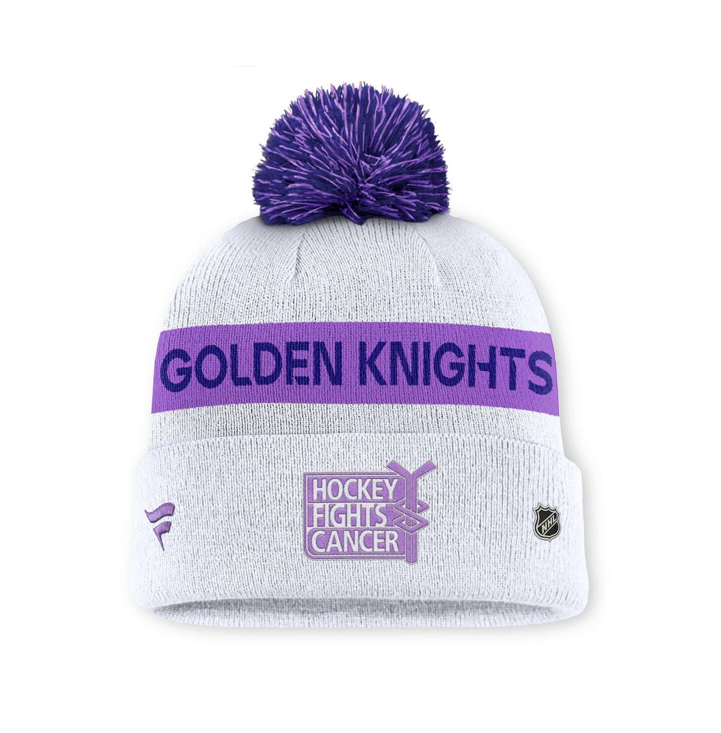 Мужская шапка Fanatics White Vegas Golden Knights Hockey Fights Cancer Cuffed Knit Hat with Pom — фото 2